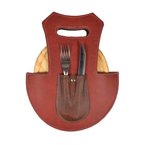 Set Estuche Porta Tabla Circular + Cubiertos Cuero Pu Tremun