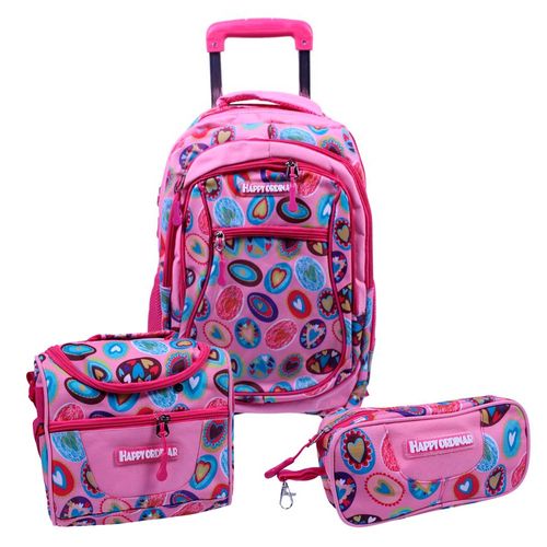 set x 3 mochila con carro + lunchera + cartuchera ansopaz 8915 corazones