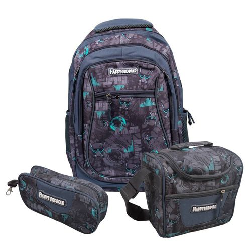 Set x 3 Mochila + cartuchera + lunchera espacial Ansopaz 8915
