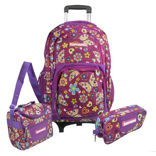 Set x 3 de mochila con carro + lunchera + Kit X3 Escolar Ansopaz Mochila Carro + Cartuchera + Lunchera