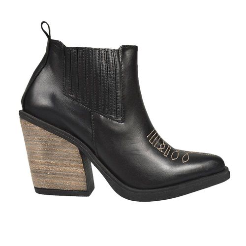 BOTA TEXANA BAJA 100% CUERO BORDADA TACO 9CM SKAYNE ELENA