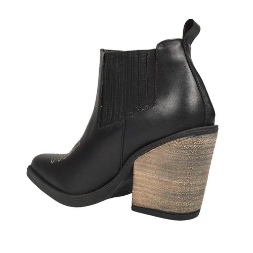 BOTA TEXANA BAJA 100% CUERO BORDADA TACO 9CM SKAYNE ELENA