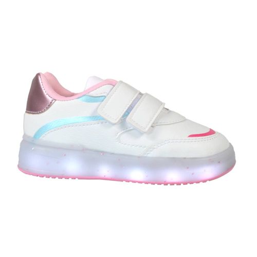 Zapatilla Urbana Niña Luces Led Abrojo Cuero Pu Ansopaz